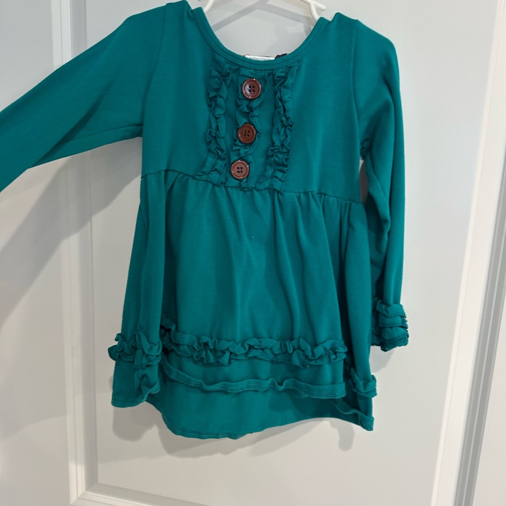 Teal Long Sleeve Kids Top with Button Accents with leggings